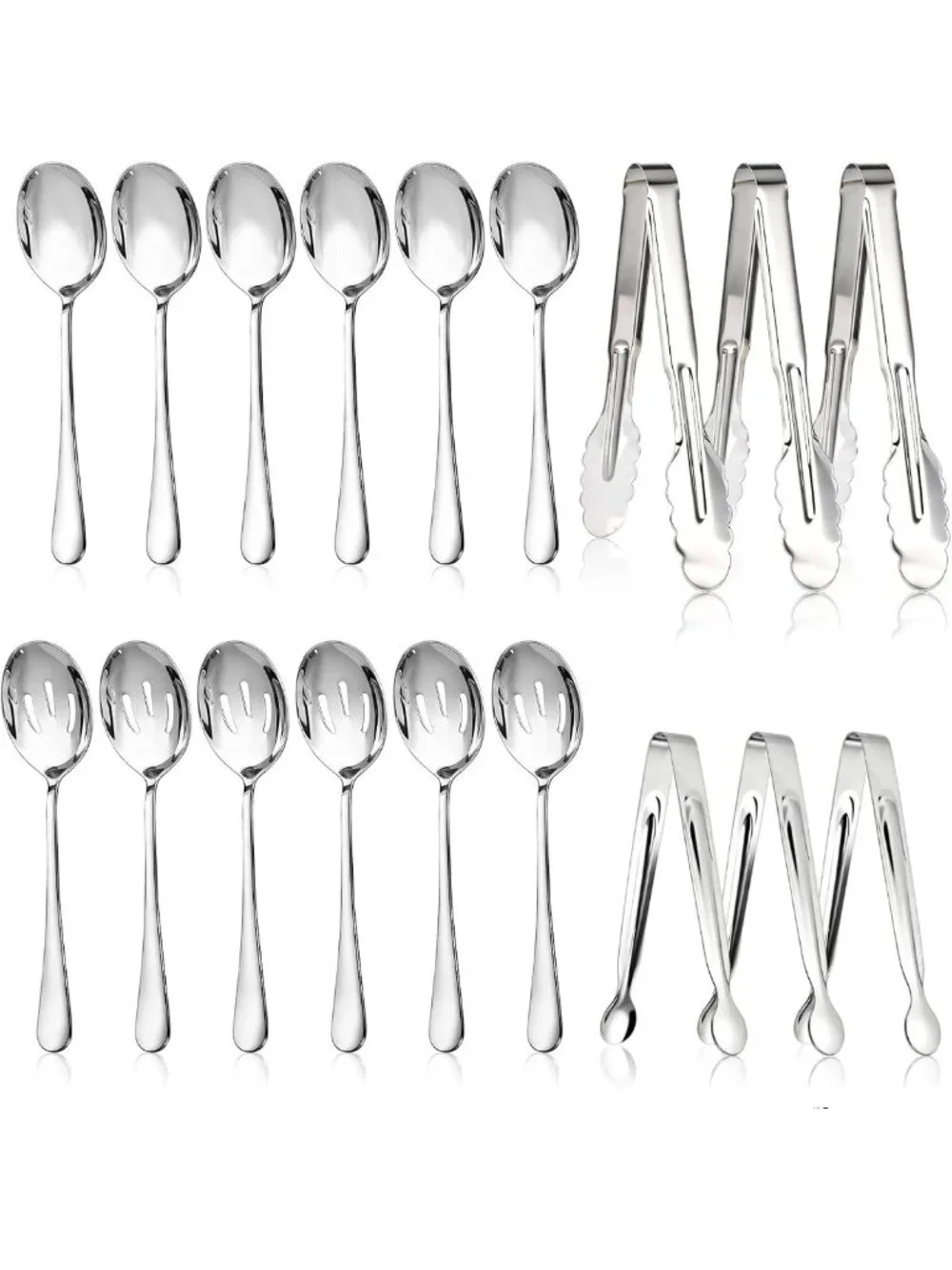 18-Piece Serving Utensils Set | Stainless Steel Tongs & Spoons for Parties
